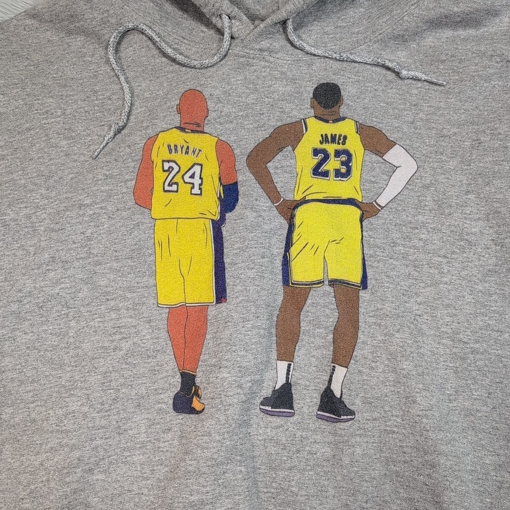 Kobe Bryant Lebron James Sweatshirt Mens L Gray Hoodie Pocket Street Wear - Picture 8 of 10
